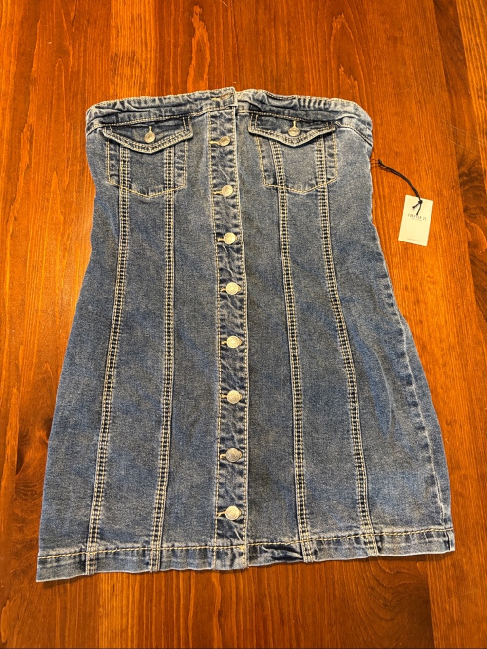 Forever 21 Blue Strapless Denim Dress